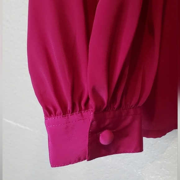 💚5/$25 Josephine Fuchsia Pink Long Sleeve Sheen Blouse Size 6 Vintage 80s - Picture 3 of 6